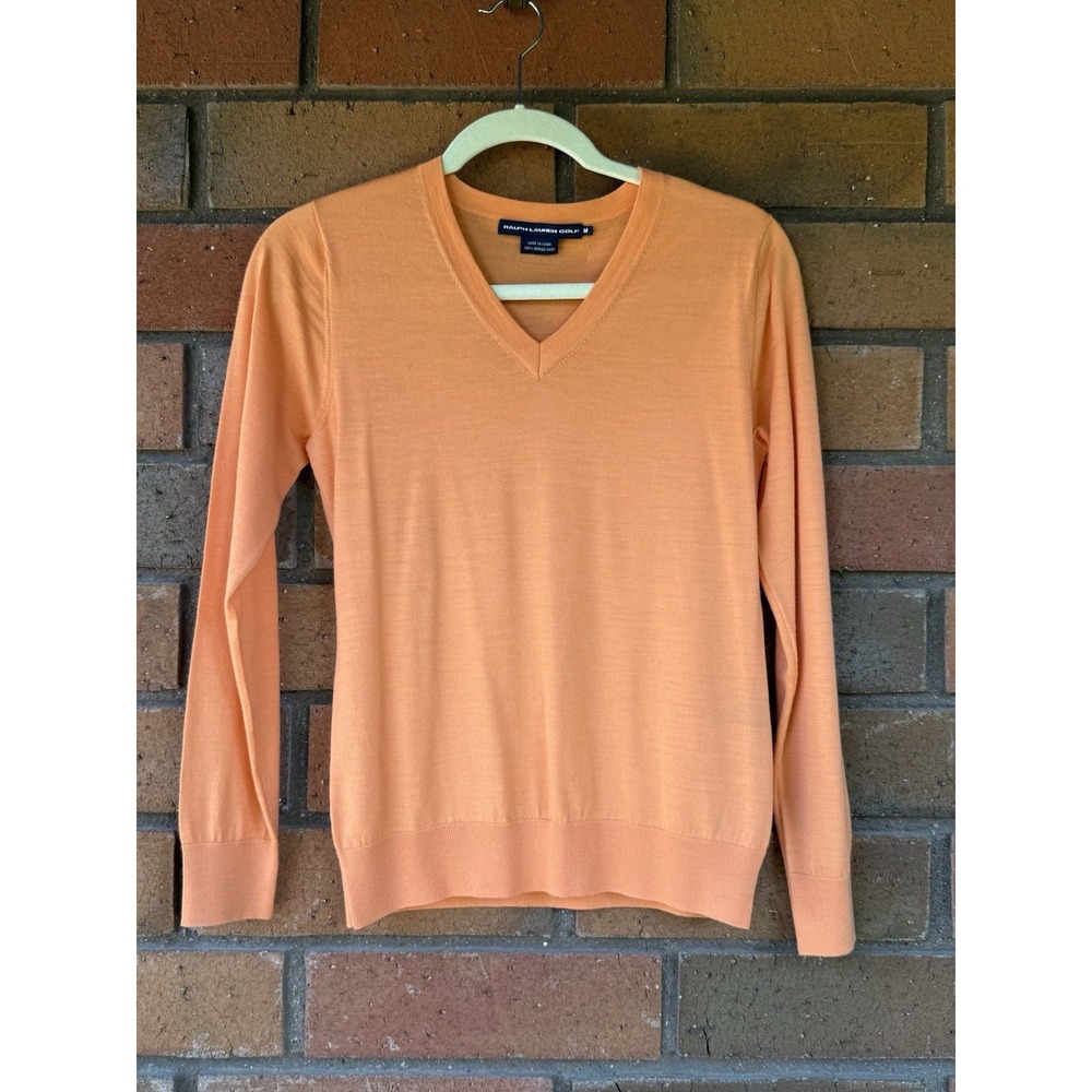 Ralph Lauren Golf Women's Orange Shirt Long Sleeve M (Fits S) V Neck Golf Tennis